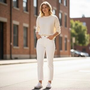 Spanx Lycra FitSense Kick Flare Jeans White High Rise Shaping Denim 21381R 6